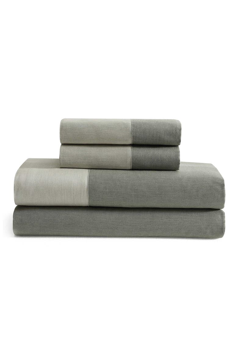 Contrast Weave 300 Thread Count Sheet Set, Main, color, LIGHT / MEDIUM GREEN
