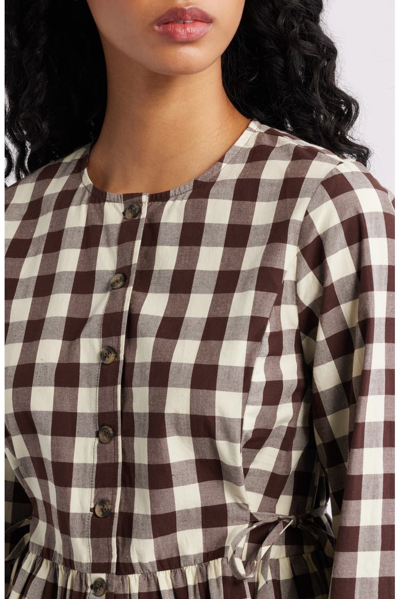 Madison Gingham Long Sleeve Organic Cotton Top, Alternate, color, BUTTER/ BROWN