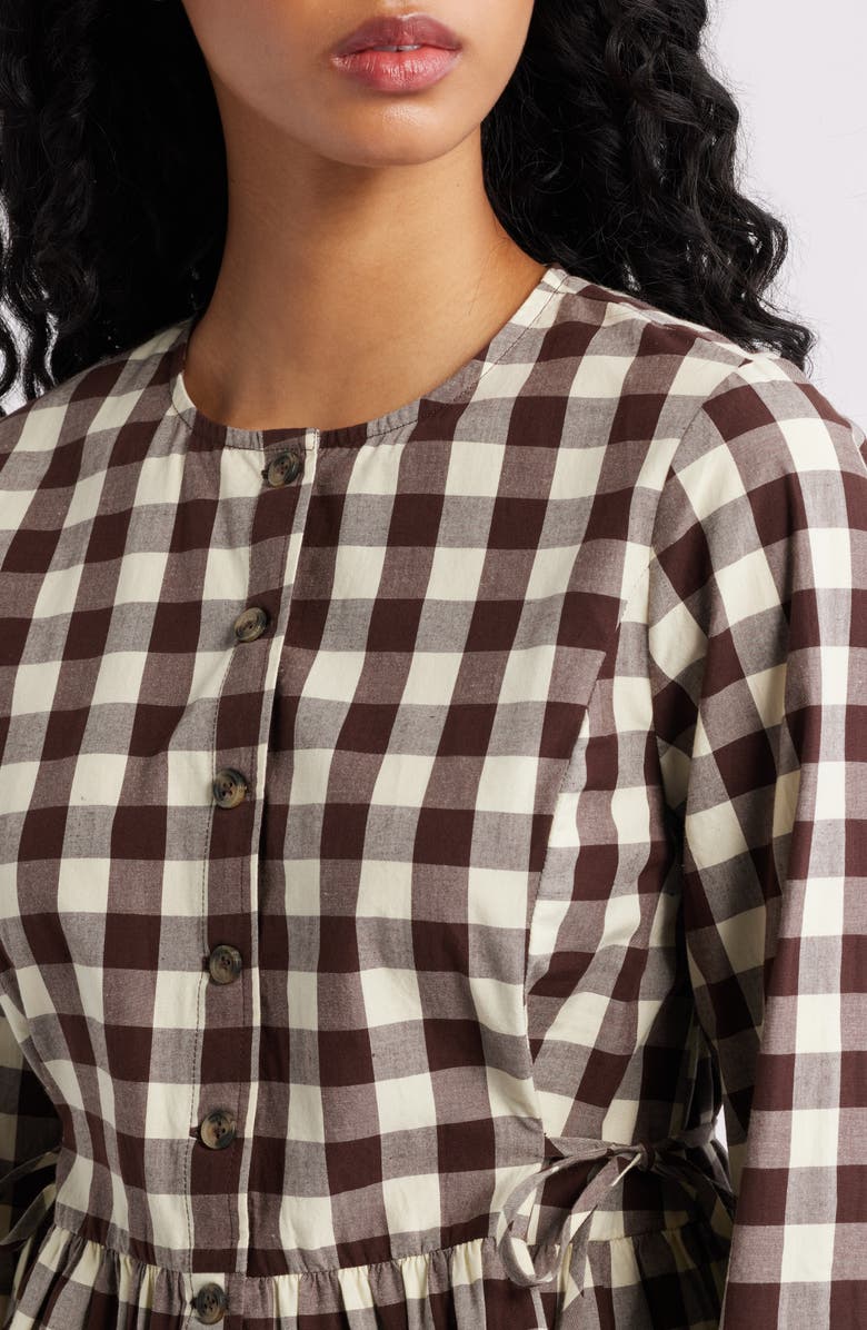 Damson Madder Madison Gingham Long Sleeve Organic Cotton Top, Alternate, color, Butter/ Brown