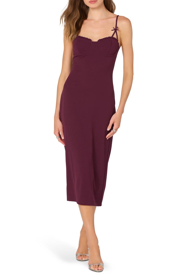 Bow Strap Midi Dress, Main, color, BURGUNDY