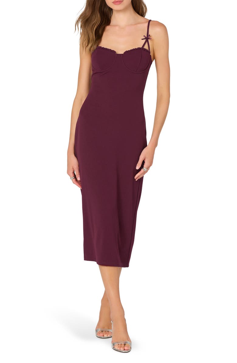 ASTR the Label Bow Strap Midi Dress, Main, color, Burgundy
