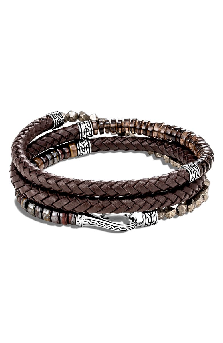 John Hardy Men's Classic Chain Triple Wrap Leather Bracelet, Main, color, 