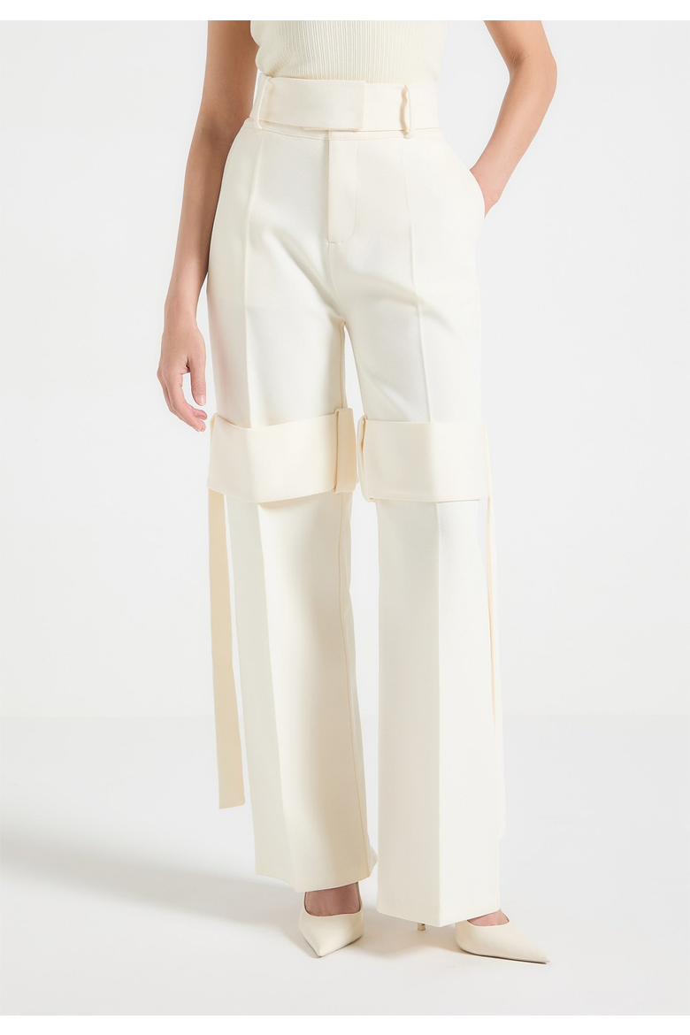 Isabelle Belted Strap Detail Trousers, Alternate, color, Off White