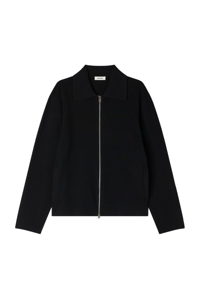 Zipped viscose knit cardigan, Alternate, color, Black