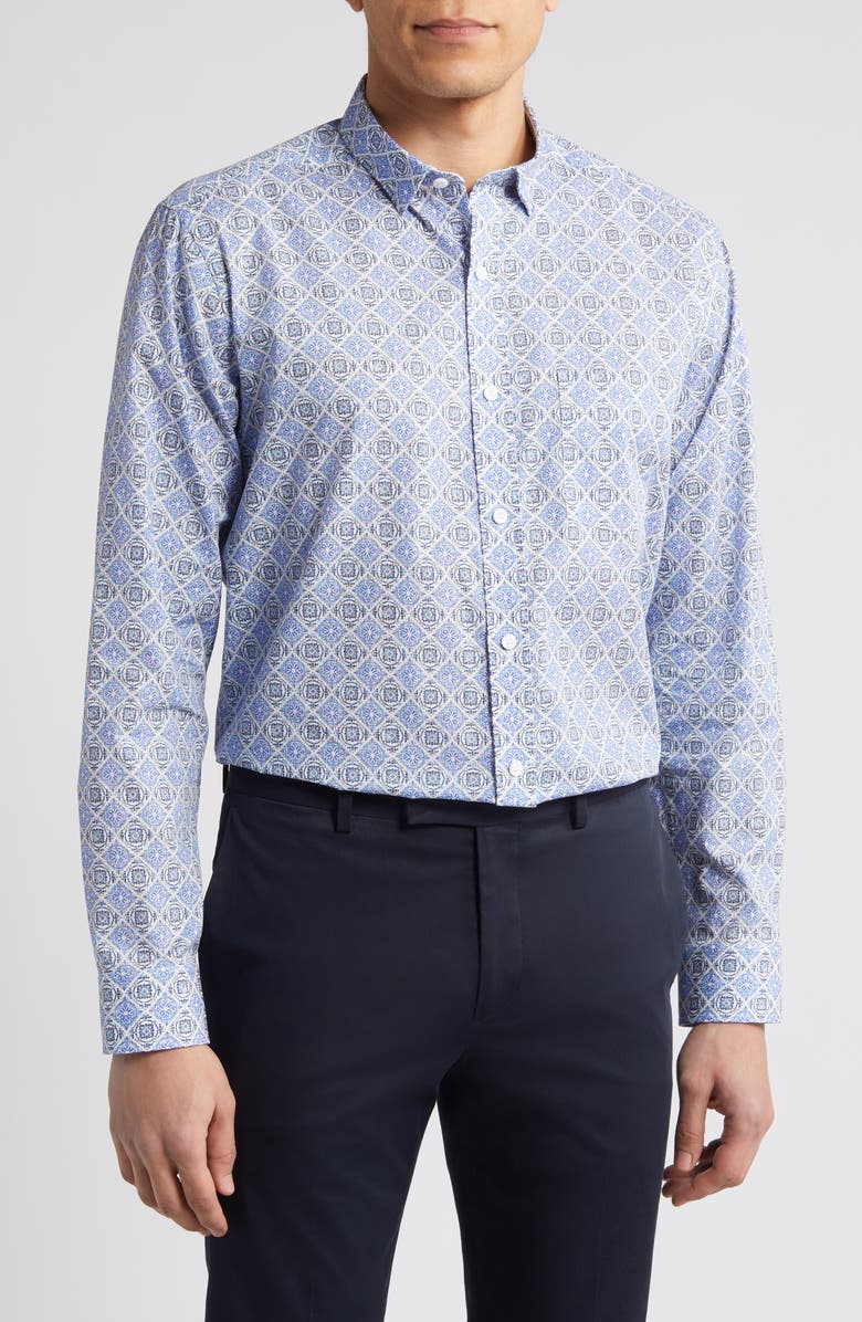 Johnston & Murphy Mosaic Print Cotton Button-Up Shirt, Main, color, 