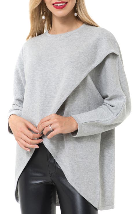 Let Loose Crossover Long Sleeve Maternity/Nursing Knit Top
