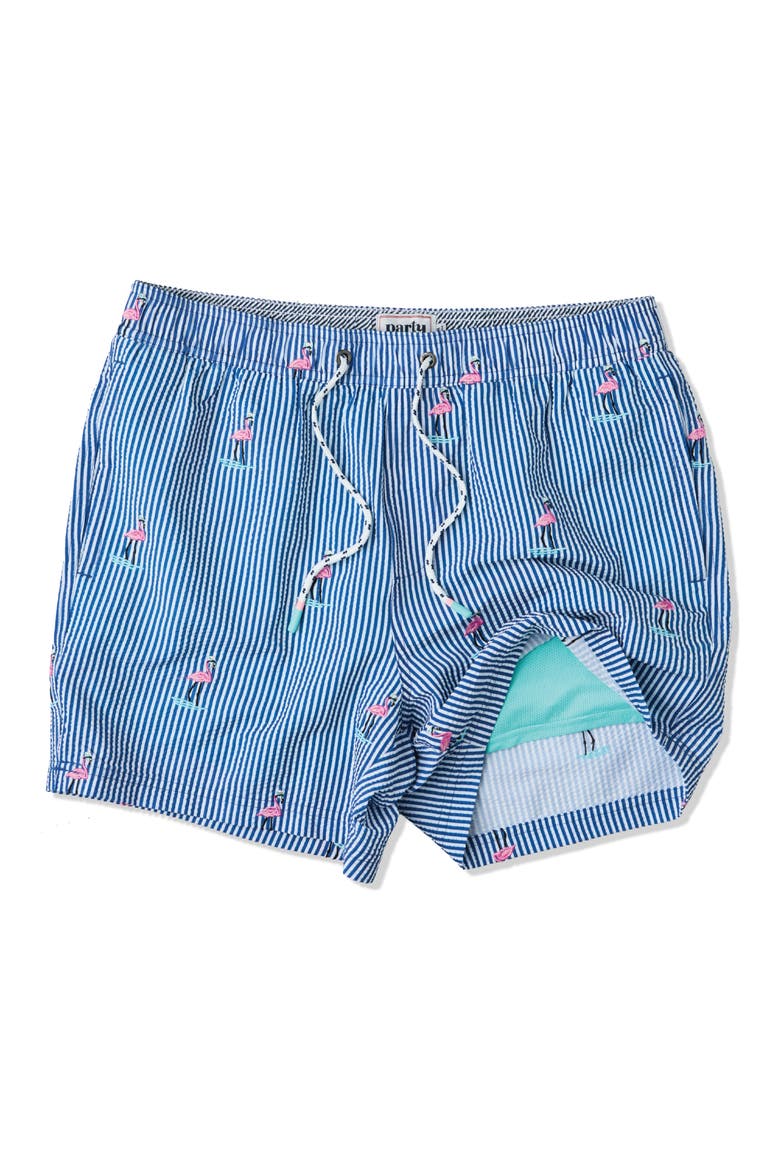 Embroidered Stripe Party Starter 5-Inch Swim Trunks, Main, color, INDIGO