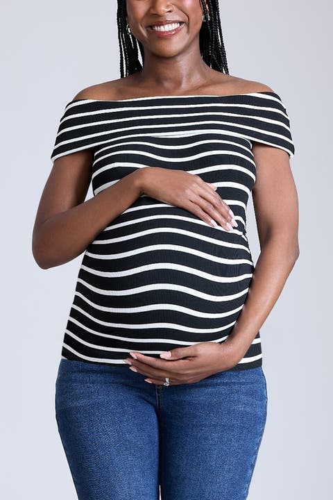 Rib Knit Short Sleeve Off The Shoulder Top