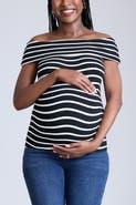 MOTHERHOOD MATERNITY Rib Knit Short Sleeve Off The Shoulder Top
