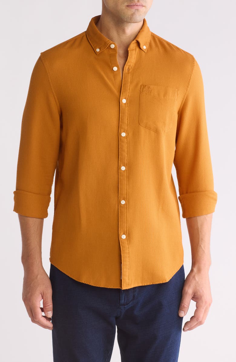 Original Penguin Waffle Weave Long Sleeve Button-Down Shirt, Main, color, Sudan Brown