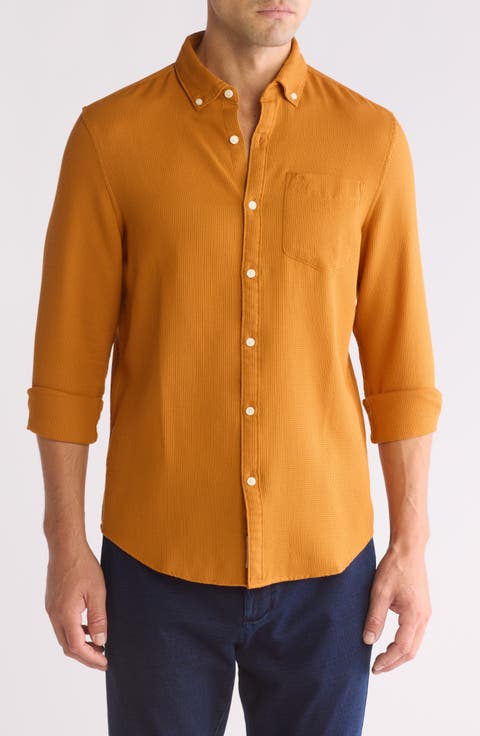 Waffle Weave Long Sleeve Button-Down Shirt