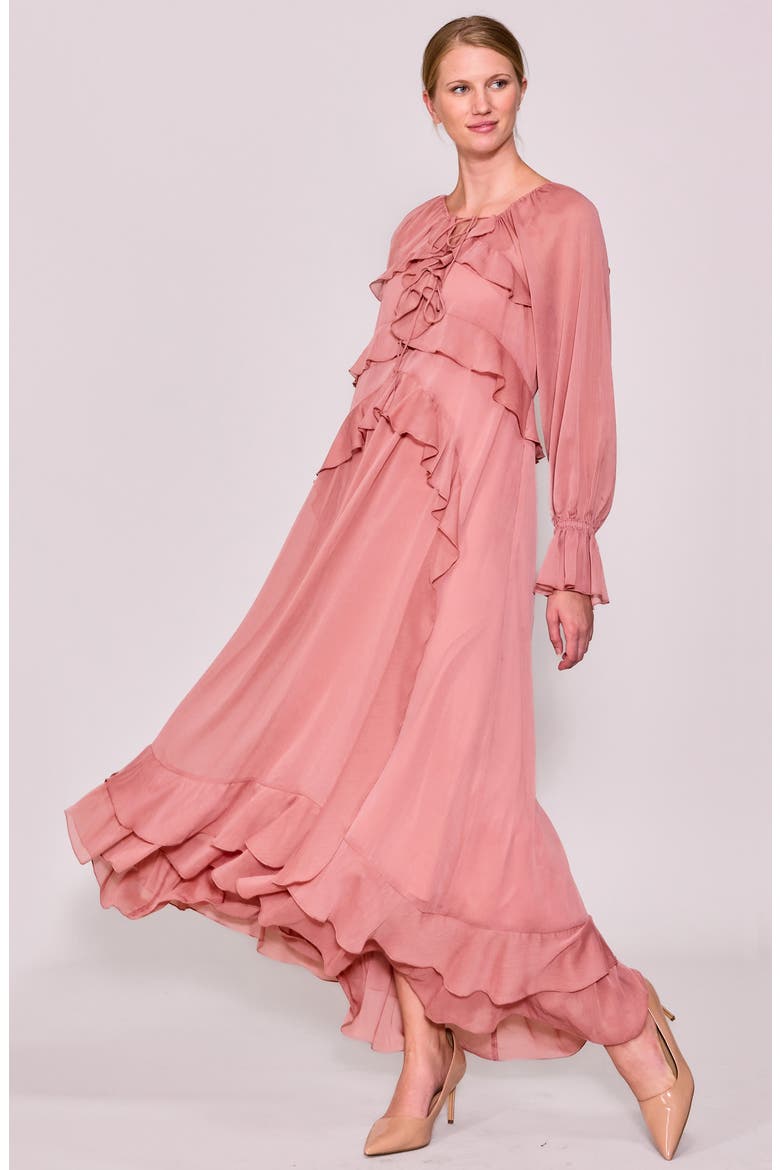 Ruffle Detail Long Sleeve Maxi Dress, Alternate, color, DUSTY PINK