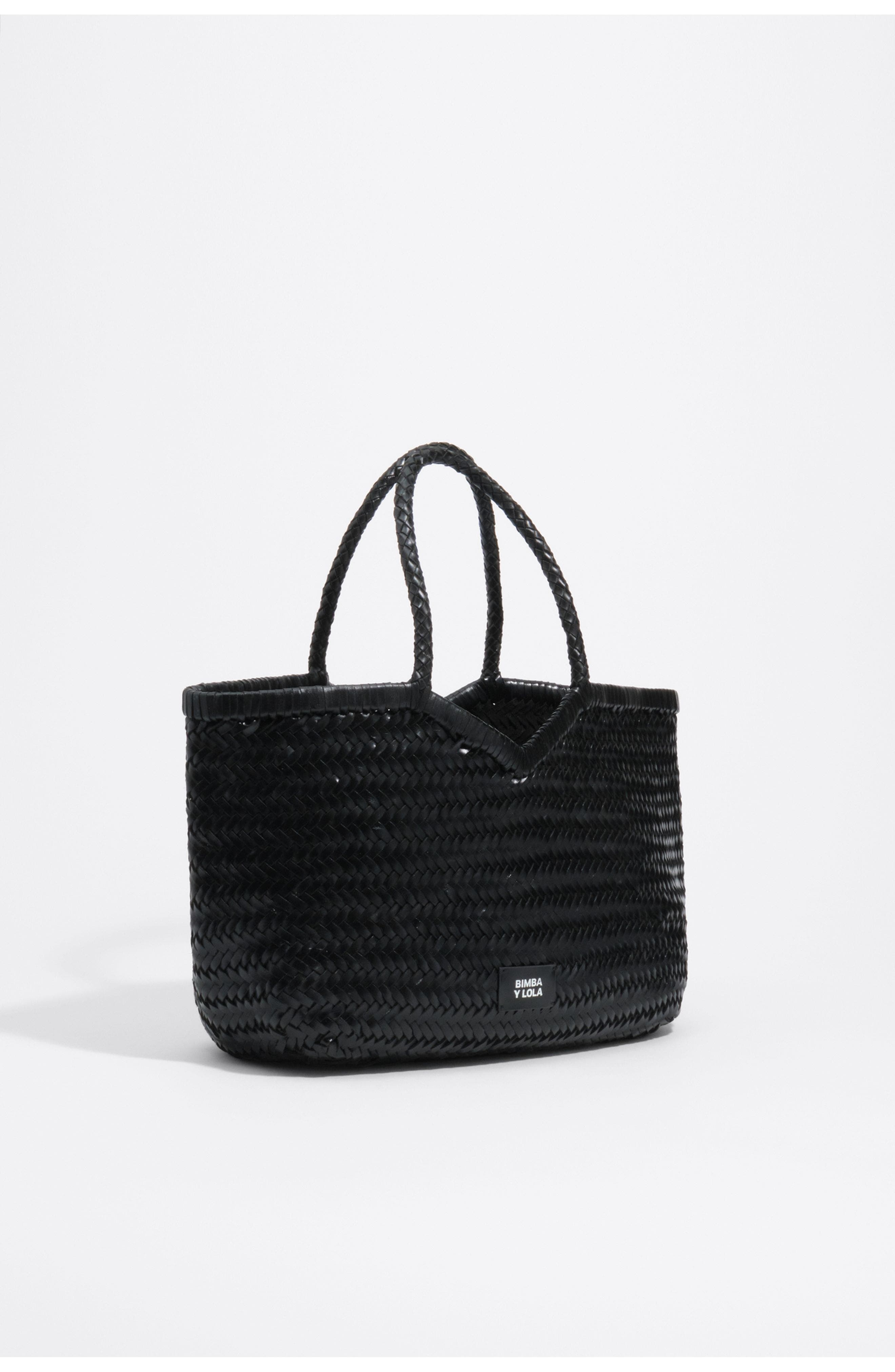 Large Plaited Leather Shopper Bag, Main, color, BLACK