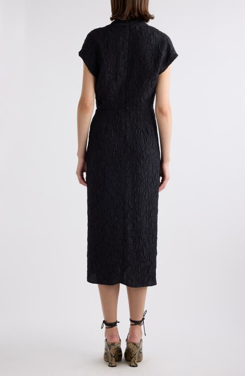 Dries Van Noten Crinkle Texture Faux Wrap Midi Dress In Black