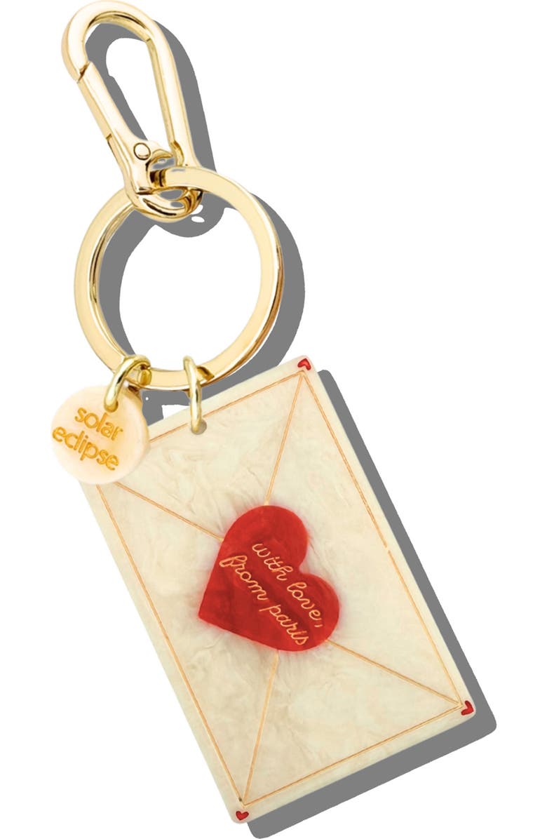 Solar Eclipse Hand Painted Love Mail Key Chain Bag Charm, Main, color, Cream