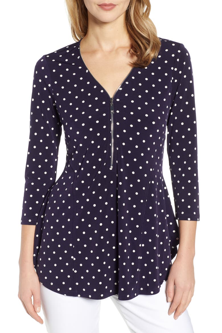 Zipper Dot Top, Main, color, EVENING NAVY