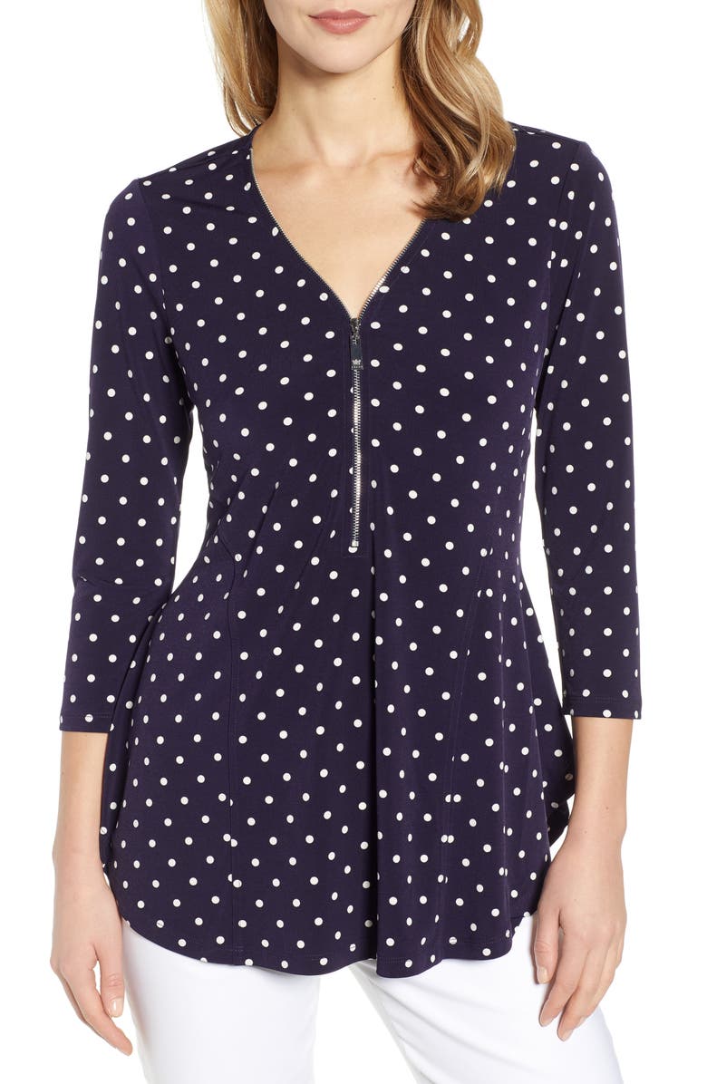 Chaus Zipper Dot Top, Main, color, Evening Navy