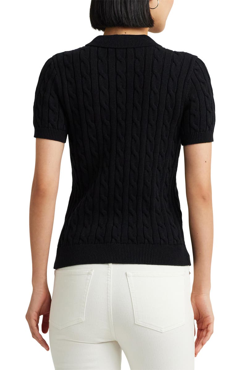Lauren Ralph Lauren Cable Knit Cotton Polo Sweater, Alternate, color, Black