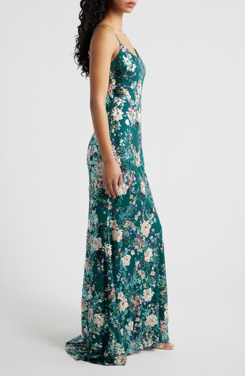 Emerald Sundae Floral Sequin Gown, Alternate, color, Green / Multi