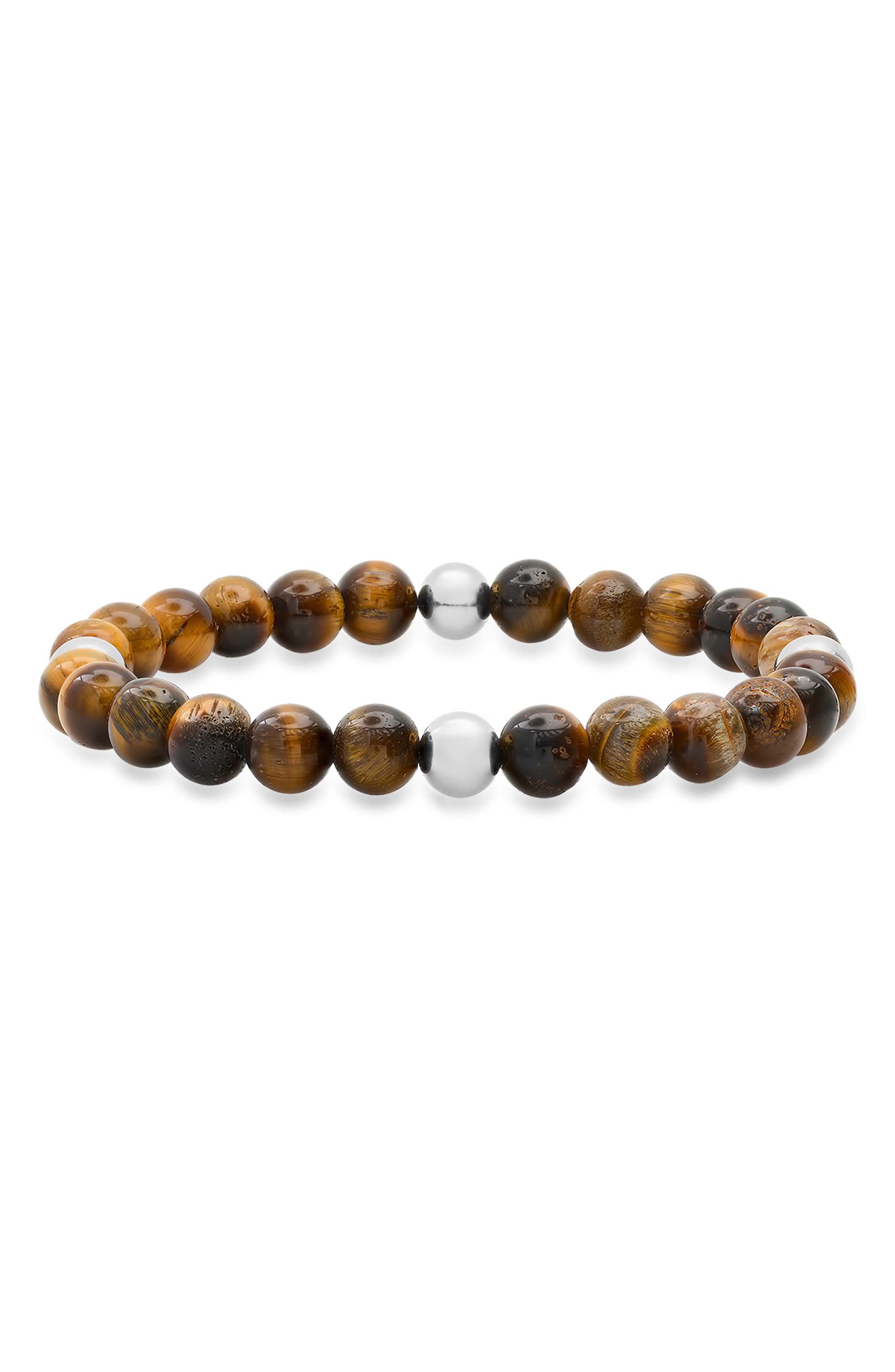 Men's Stainless Steel & Tiger's Eye Bead Bracelet