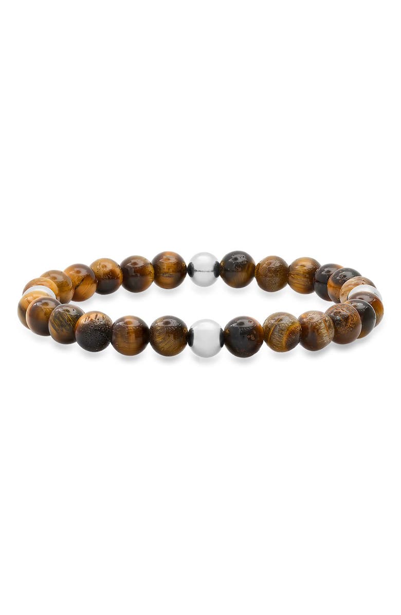 STEELTIME Men's Stainless Steel & Tiger's Eye Bead Bracelet, Main, color,
