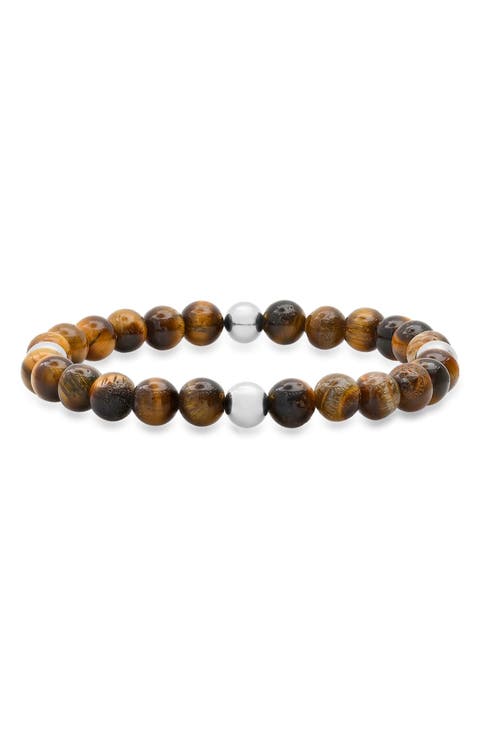 Men's Stainless Steel & Tiger's Eye Bead Bracelet