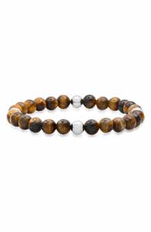 Men's Stainless Steel & Tiger's Eye Bead Bracelet