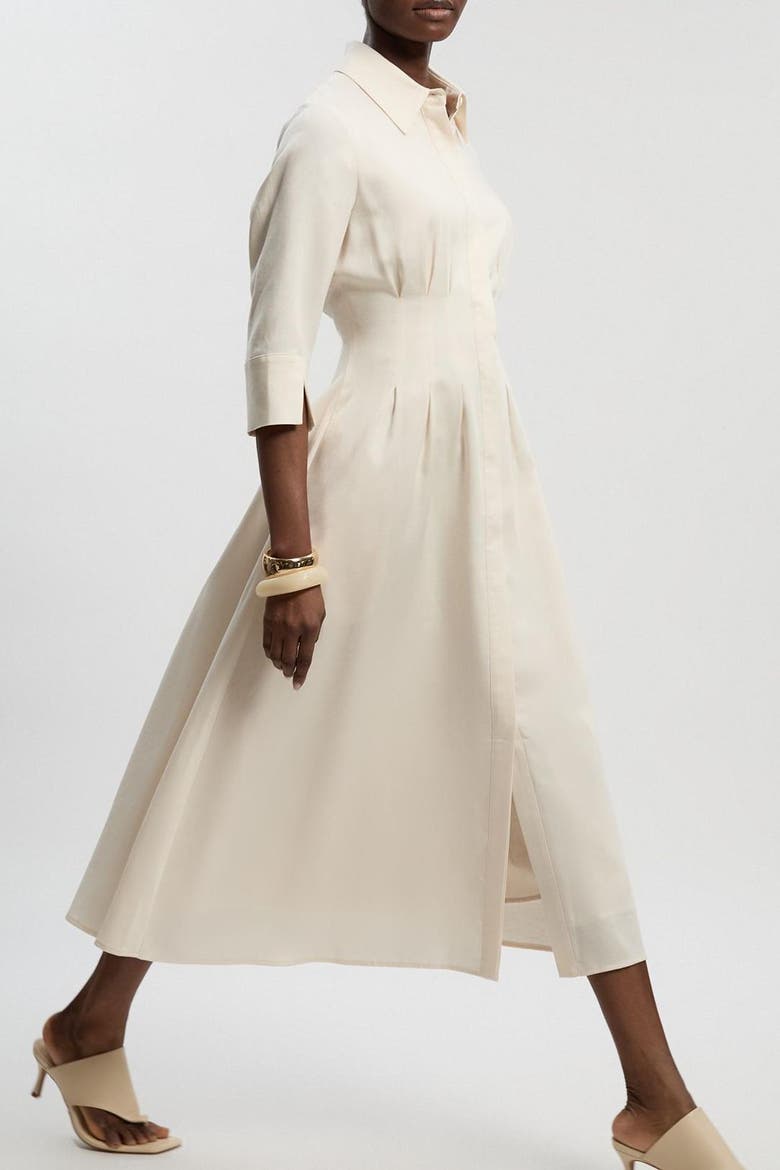 Tailored Linen Darted Waist Midi Dress, Alternate, color, Ivory