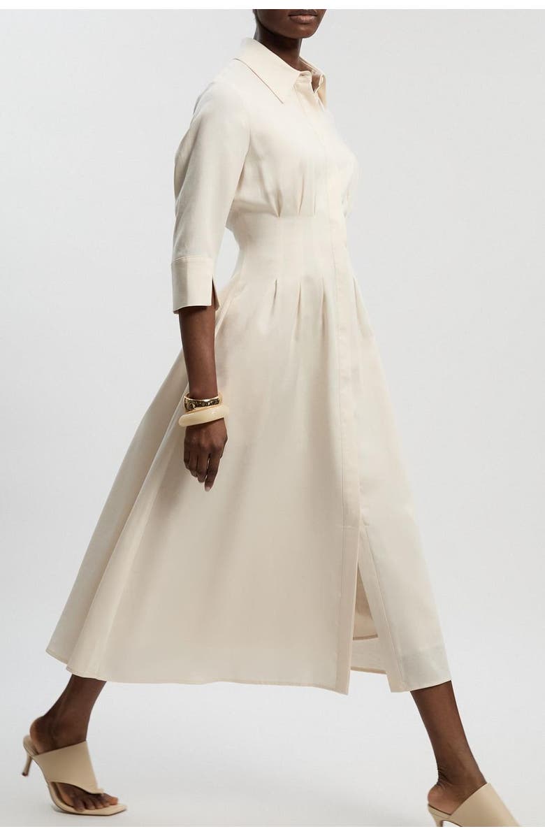Karen Millen Tailored Linen Darted Waist Midi Dress, Alternate, color, Ivory