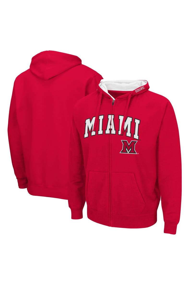 COLOSSEUM Men's Colosseum Red Miami University RedHawks Arch & Logo 3.0 Full-Zip Hoodie, Alternate, color, Red