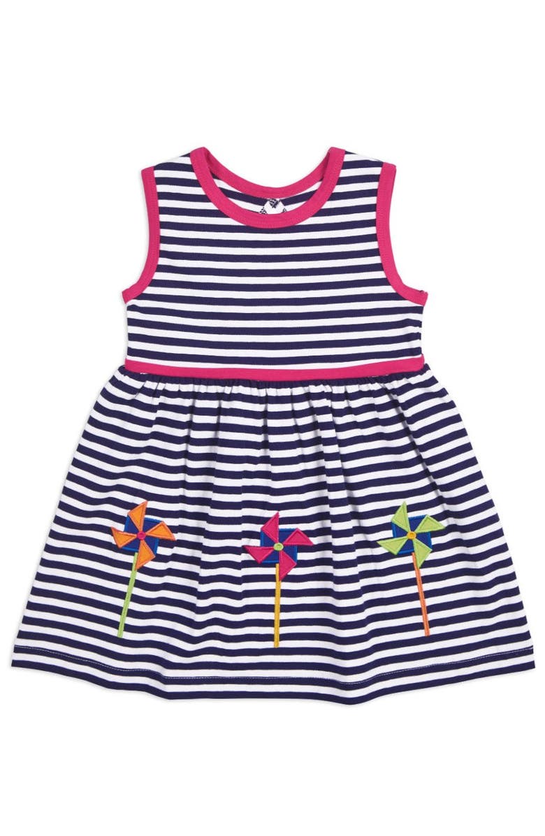 Florence Eiseman Stripe Knit Dress With Pinwheels, Main, color, Navy / White