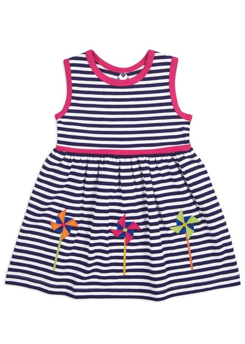 Shop Florence Eiseman Stripe Knit Dress With Pinwheels In Navy/white