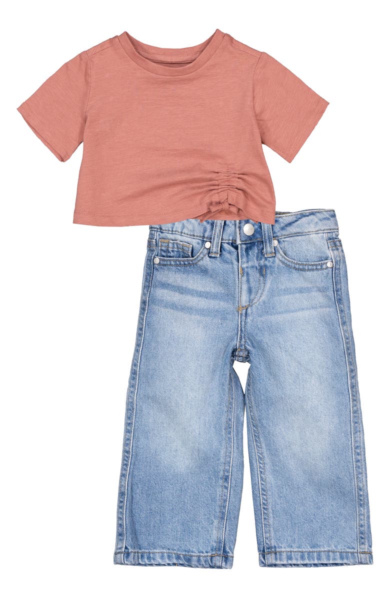 Joe's Jeans Kids' Ruched T-Shirt & Wide Leg Jeans Set, Main, color, Withered Rose