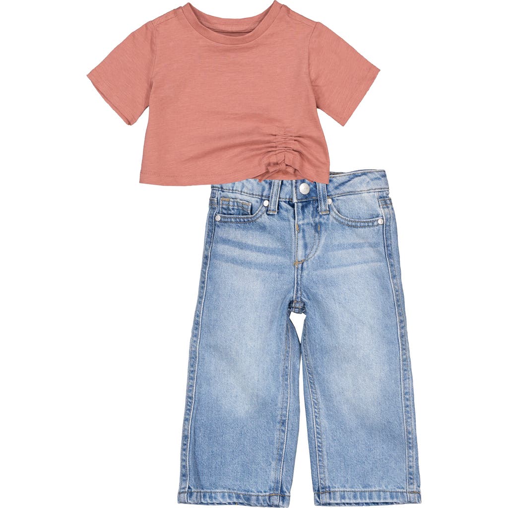 Joe's Kids' Ruched T-shirt & Wide Leg Jeans Set In Blue