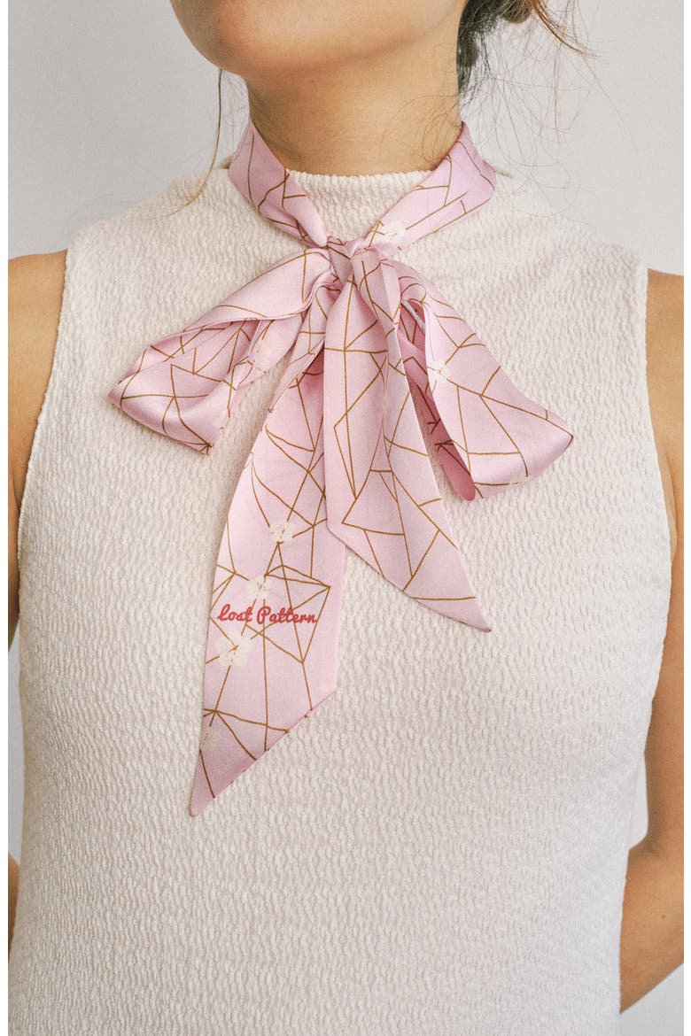 Almond Blossom Skinny Silk Scarf, Alternate, color, PEACH