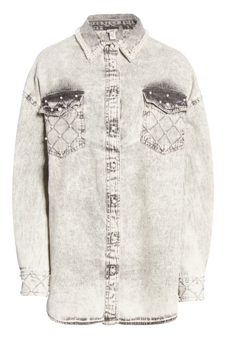 Studded Denim Shirt, Alternate, color, GREY