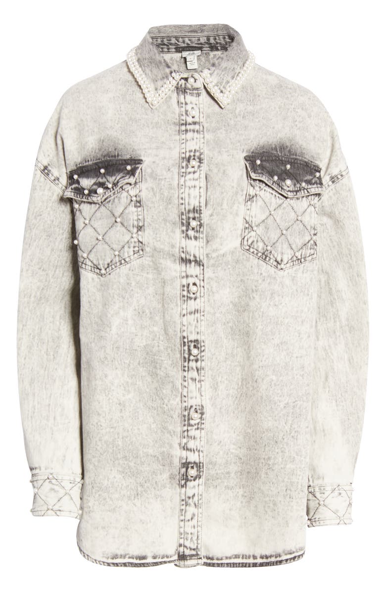 River Island Studded Denim Shirt, Alternate, color, 
