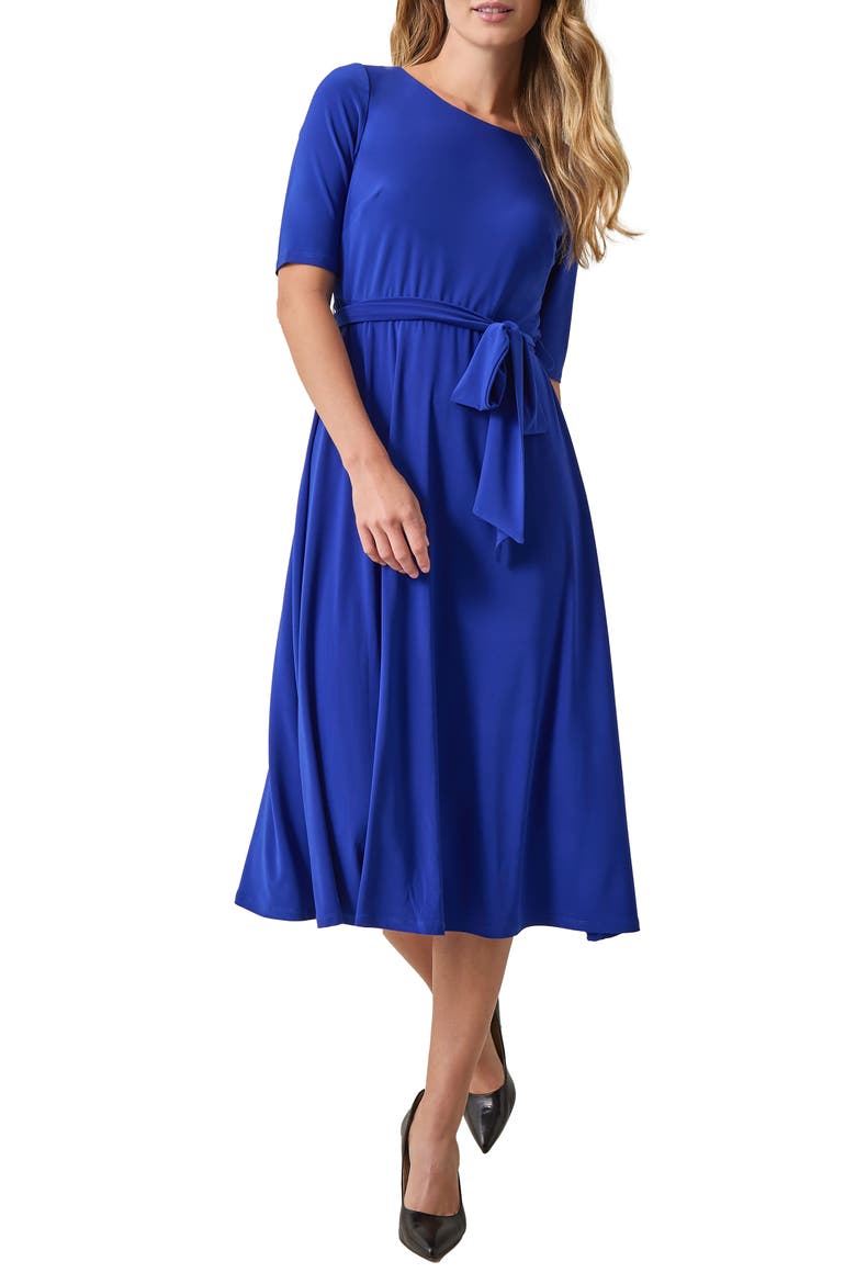 Tie Belt Fit & Flare Dress, Main, color, ROYAL SIGNATURE