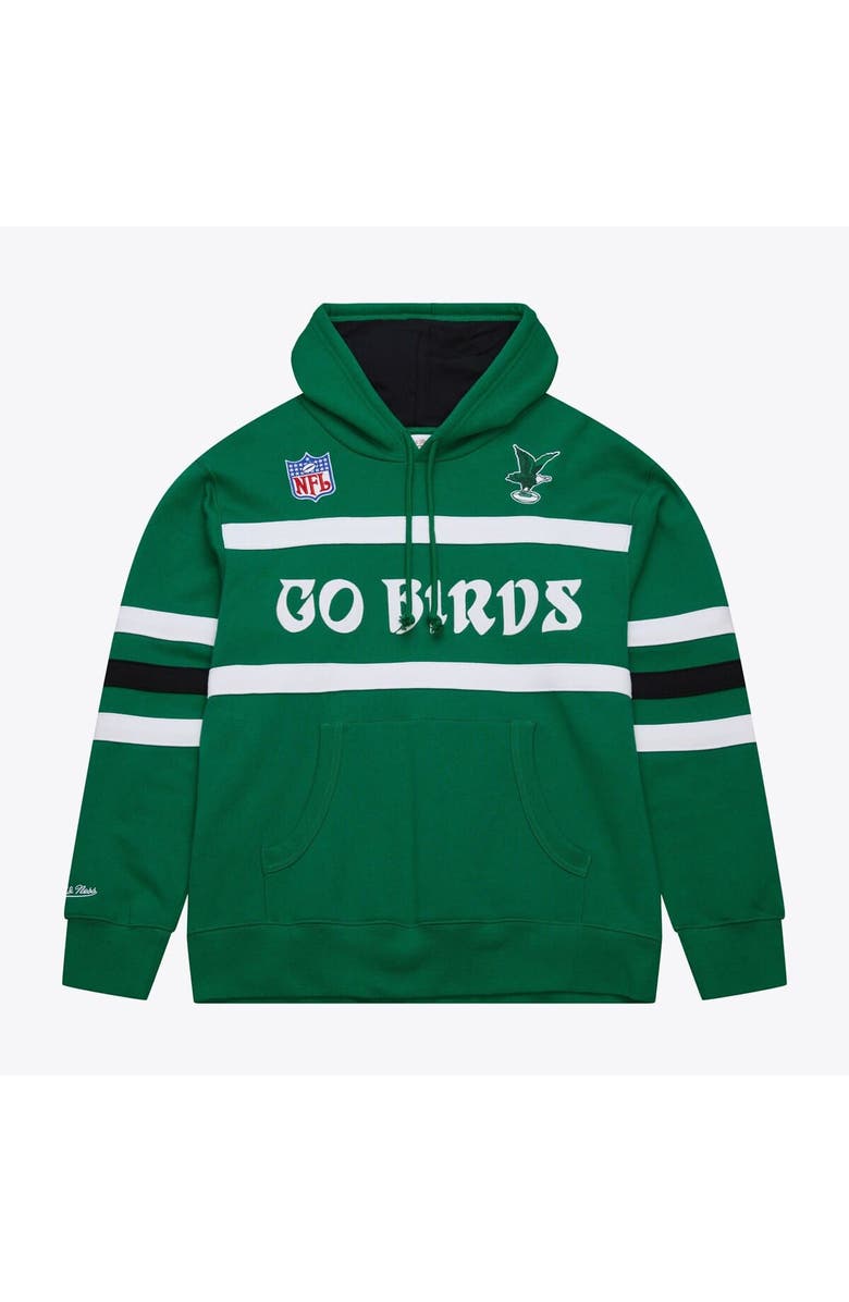 Mitchell & Ness Men's  Kelly Green Philadelphia Eagles Vintage Logo Head Coach Fleece Pullover Hoodie, Main, color, 