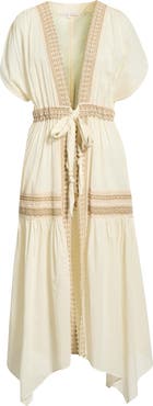 Ramy Brook Audra Lace Trim Tie Front Cover-Up Dress