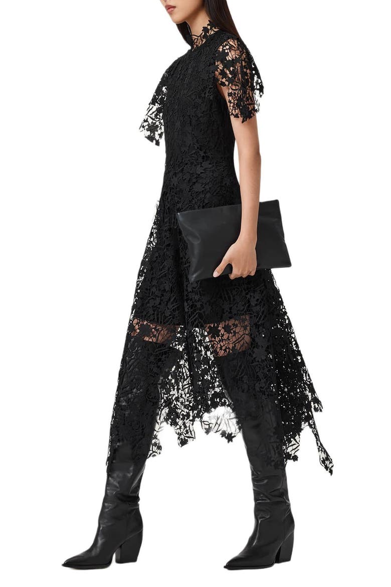 Saege Lace Midi Dress, Alternate, color, BLACK