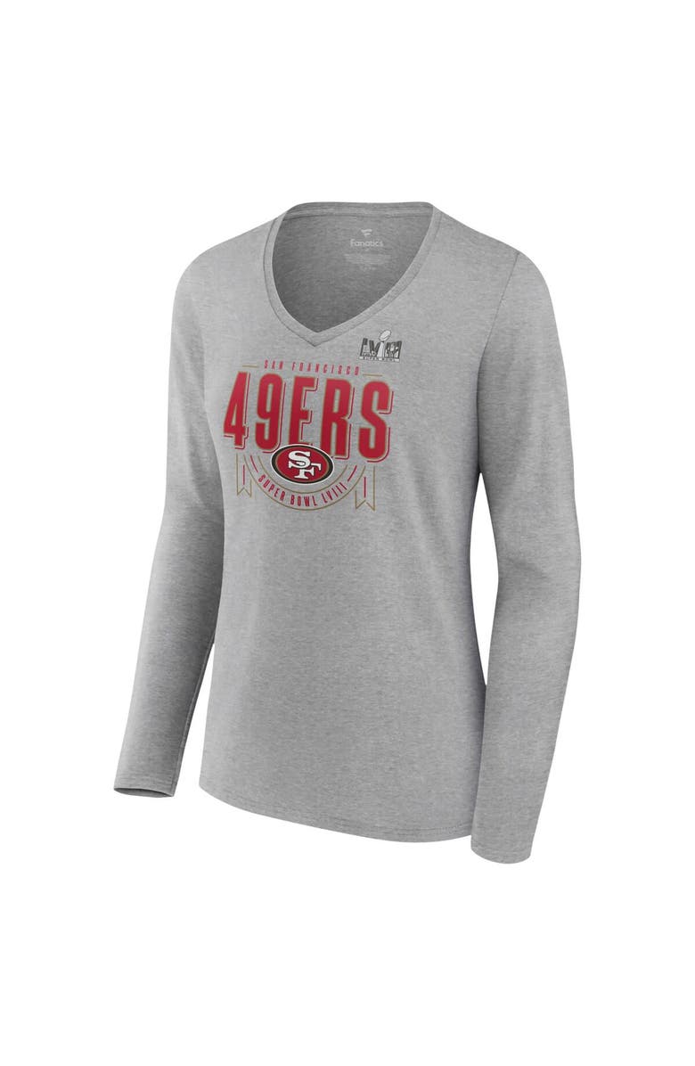 FANATICS Women's Fanatics Branded Heather Gray San Francisco 49ers Super Bowl LVIII Quick Pass Long Sleeve V-Neck T-Shirt, Alternate, color,