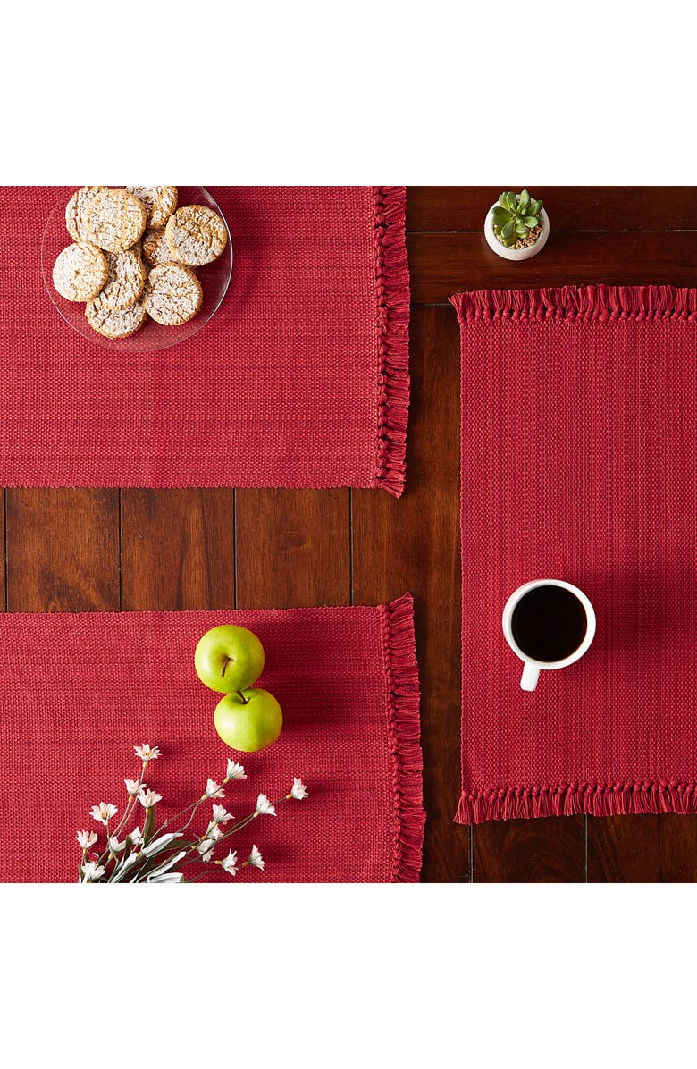 Design Imports Variegated Fringe Set of 4 Placemats, Alternate, color, Red
