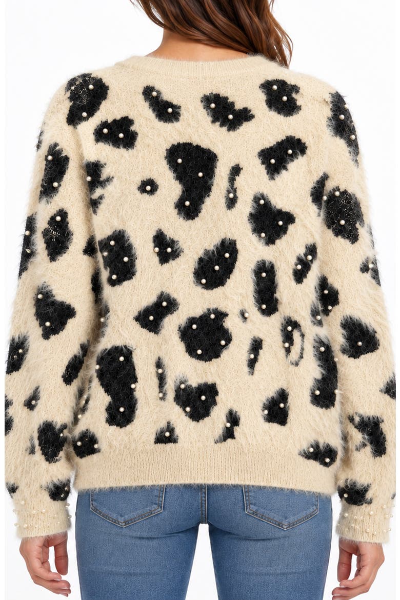 Embellished Animal Print Sweater, Alternate, color, COFFEE CREAM