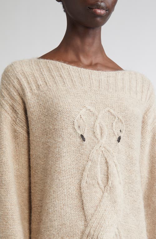 Emily Dawn Long Swan Cable Knit Baby Alpaca Blend Sweater In Neutral