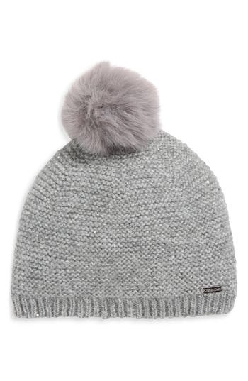 Calvin Klein Mini Sequin Faux Fur Pom Beanie