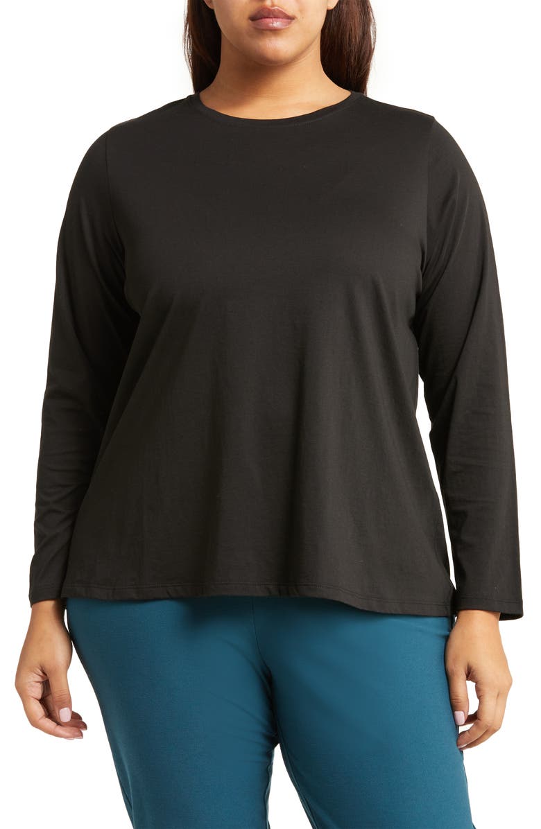 Eileen Fisher Round Neck Organic Cotton Long Sleeve Top, Main, color, 