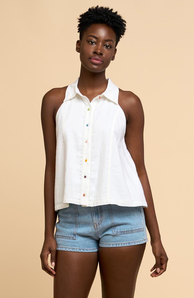 CIEBON Ria Collared Tank, Alternate, color, Off White