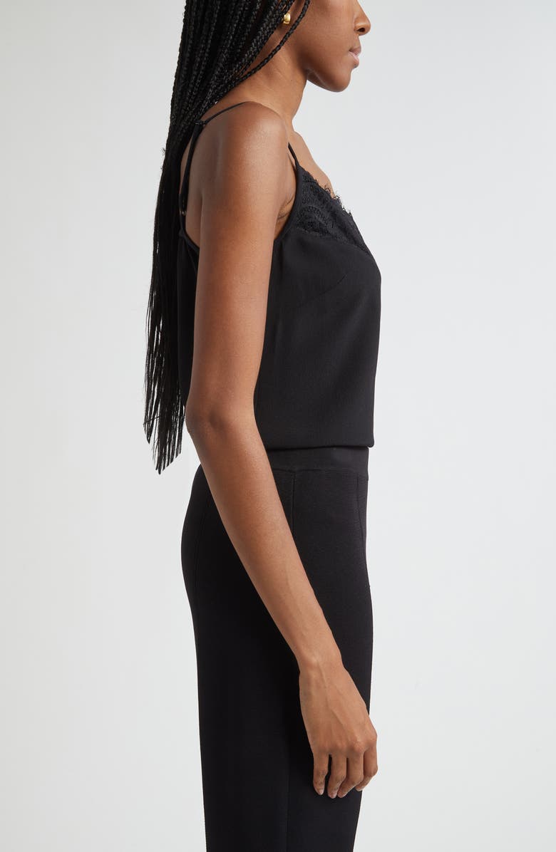 ST. JOHN Lace Trim Silk Crepe Camisole, Alternate, color, Black