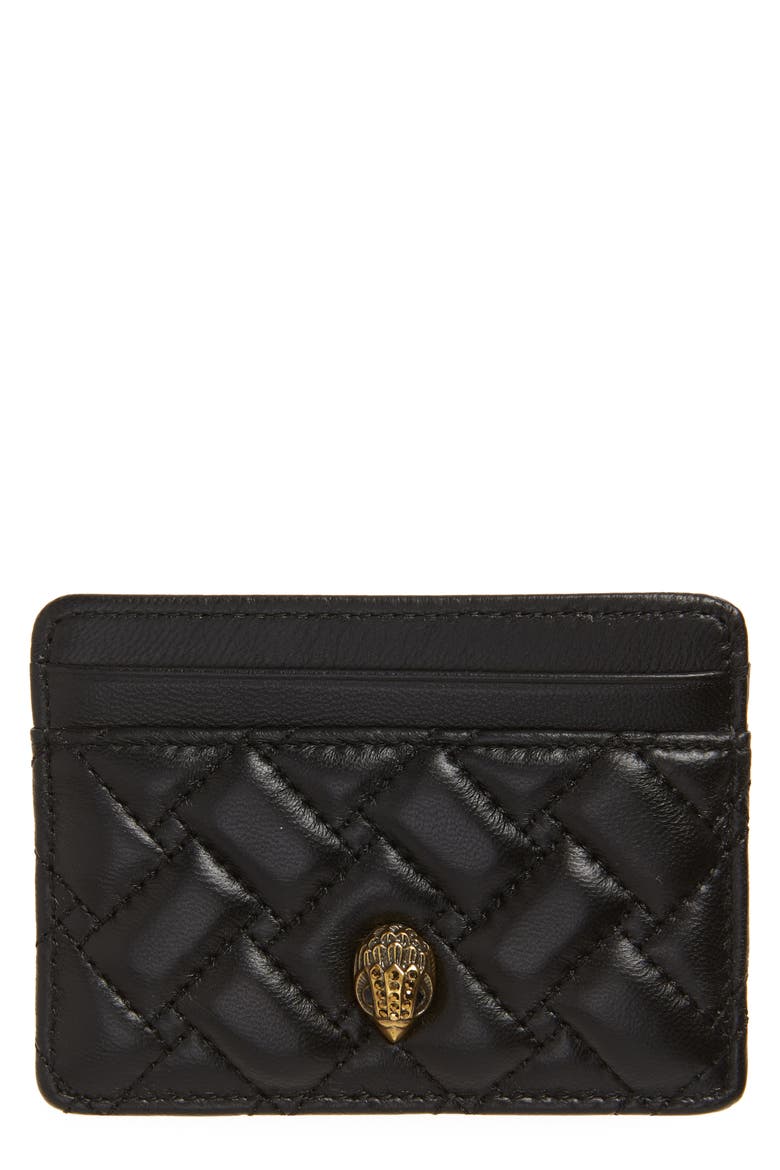 Quilted Leather Card Holder, Main, color, BLACK